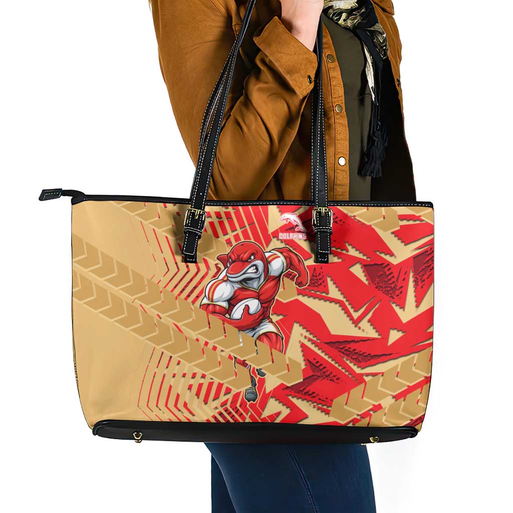 Dolphins Rugby Leather Tote Bag Fierce Mascot Geometric Tribal Art