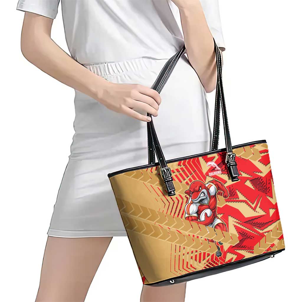 Dolphins Rugby Leather Tote Bag Fierce Mascot Geometric Tribal Art
