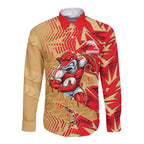Dolphins Rugby Long Sleeve Button Shirt Fierce Mascot Geometric Tribal Art