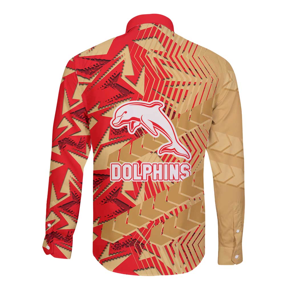 Dolphins Rugby Long Sleeve Button Shirt Fierce Mascot Geometric Tribal Art