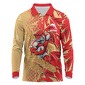 Dolphins Rugby Long Sleeve Polo Shirt Fierce Mascot Geometric Tribal Art