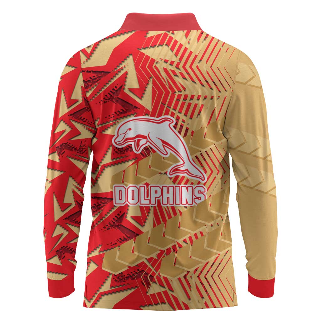 Dolphins Rugby Long Sleeve Polo Shirt Fierce Mascot Geometric Tribal Art