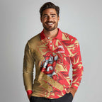 Dolphins Rugby Long Sleeve Polo Shirt Fierce Mascot Geometric Tribal Art