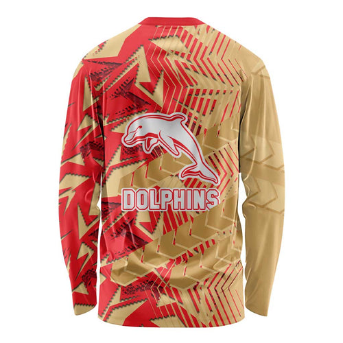 Dolphins Rugby Long Sleeve Shirt Fierce Mascot Geometric Tribal Art
