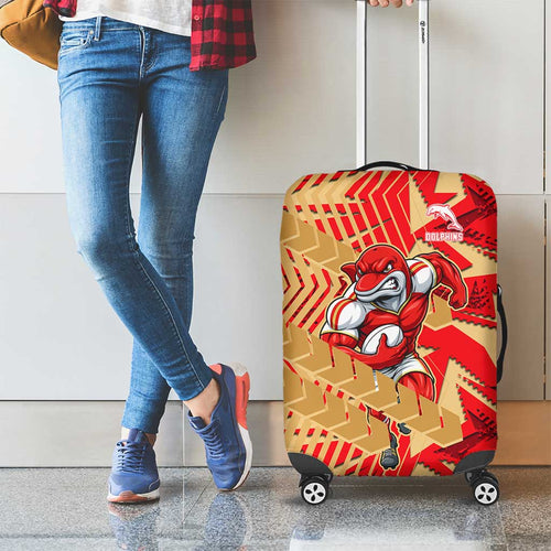 Dolphins Rugby Luggage Cover Fierce Mascot Geometric Tribal Art