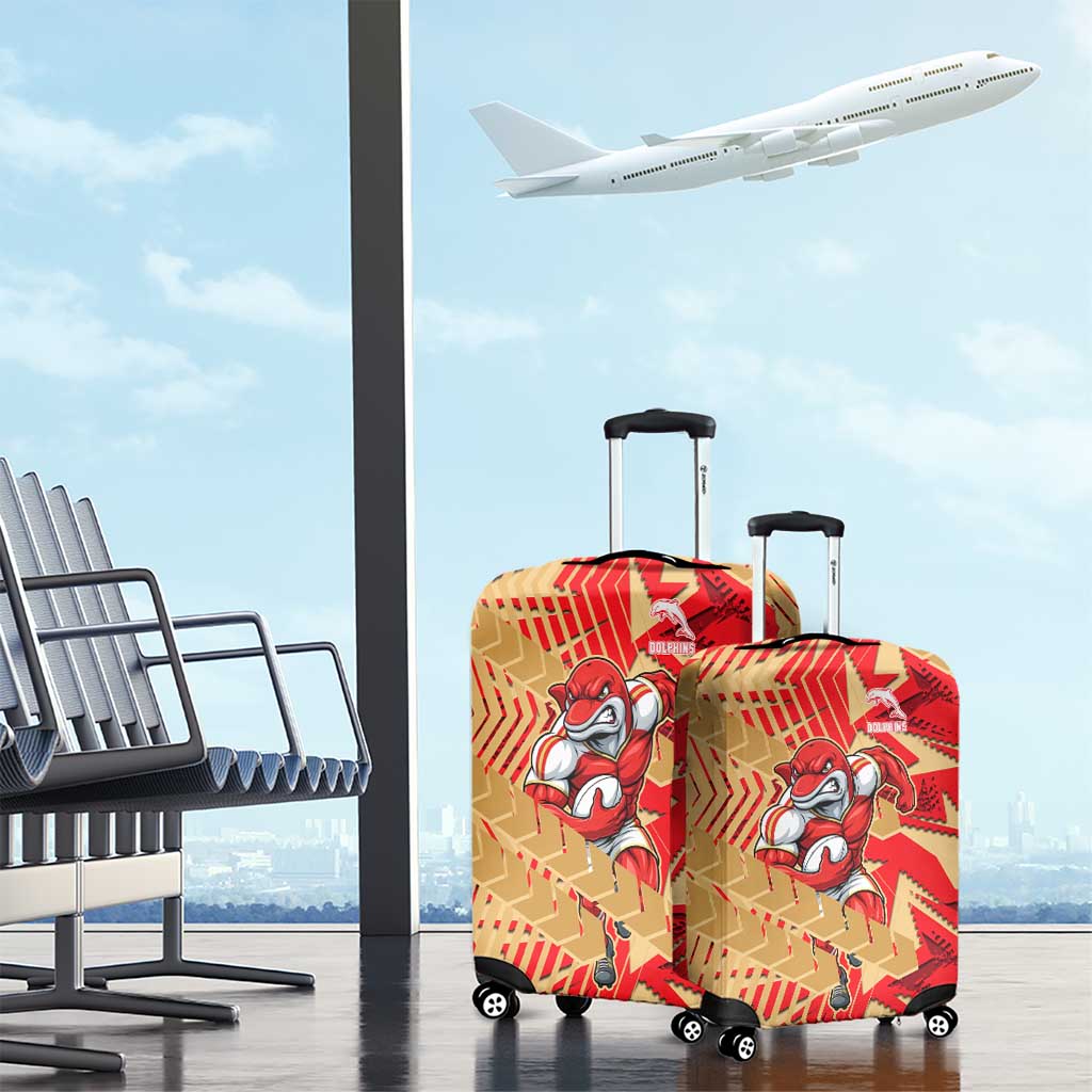 Dolphins Rugby Luggage Cover Fierce Mascot Geometric Tribal Art