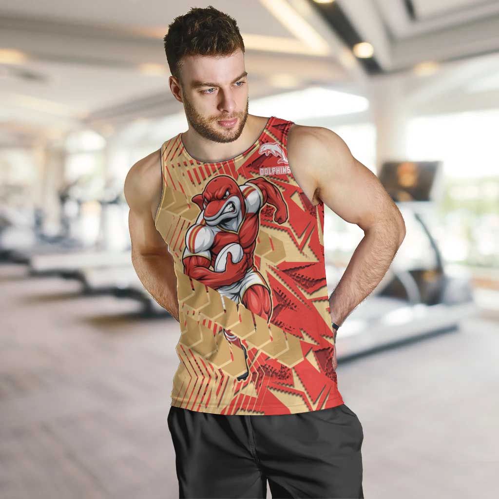 Dolphins Rugby Men Tank Top Fierce Mascot Geometric Tribal Art