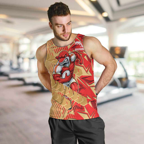 Dolphins Rugby Men Tank Top Fierce Mascot Geometric Tribal Art