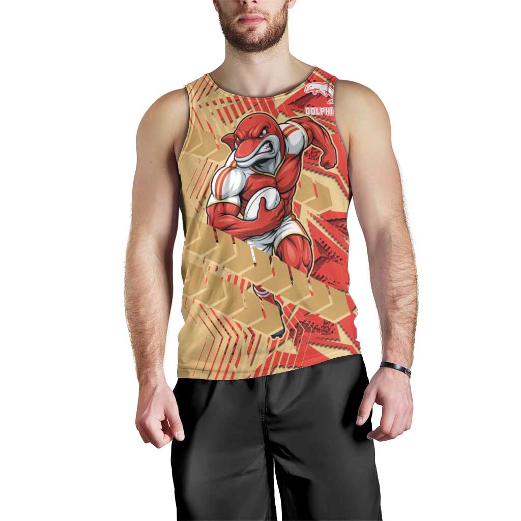 Dolphins Rugby Men Tank Top Fierce Mascot Geometric Tribal Art