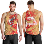 Dolphins Rugby Men Tank Top Fierce Mascot Geometric Tribal Art
