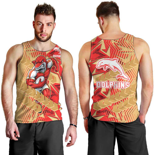 Dolphins Rugby Men Tank Top Fierce Mascot Geometric Tribal Art
