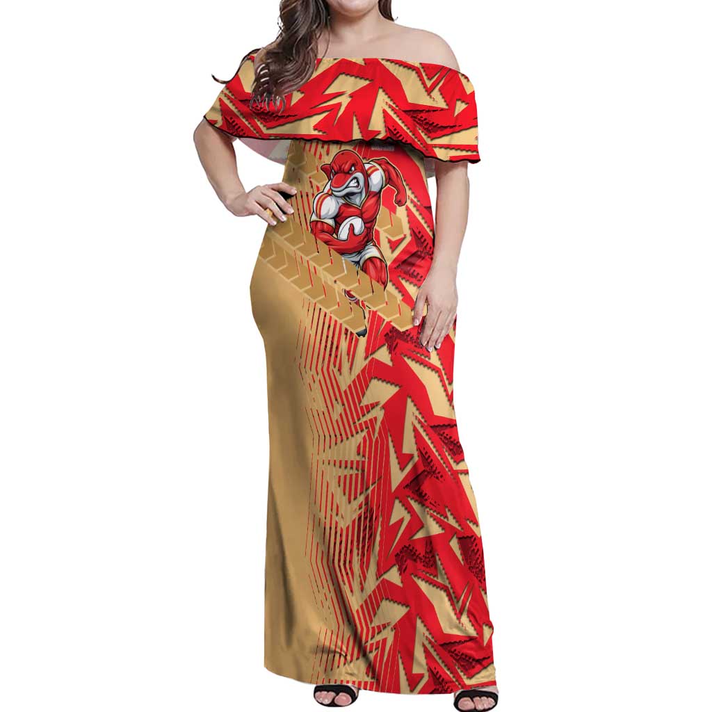 Dolphins Rugby Off Shoulder Maxi Dress Fierce Mascot Geometric Tribal Art