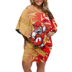 Dolphins Rugby Off Shoulder Short Dress Fierce Mascot Geometric Tribal Art