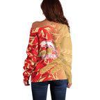 Dolphins Rugby Off Shoulder Sweater Fierce Mascot Geometric Tribal Art