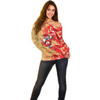 Dolphins Rugby Off Shoulder Sweater Fierce Mascot Geometric Tribal Art