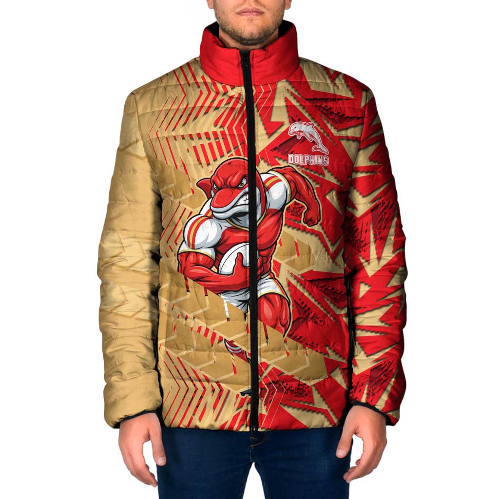 Dolphins Rugby Padded Jacket Fierce Mascot Geometric Tribal Art