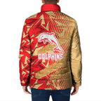Dolphins Rugby Padded Jacket Fierce Mascot Geometric Tribal Art