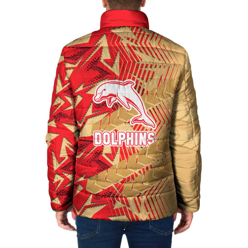 Dolphins Rugby Padded Jacket Fierce Mascot Geometric Tribal Art