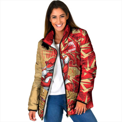 Dolphins Rugby Padded Jacket Fierce Mascot Geometric Tribal Art