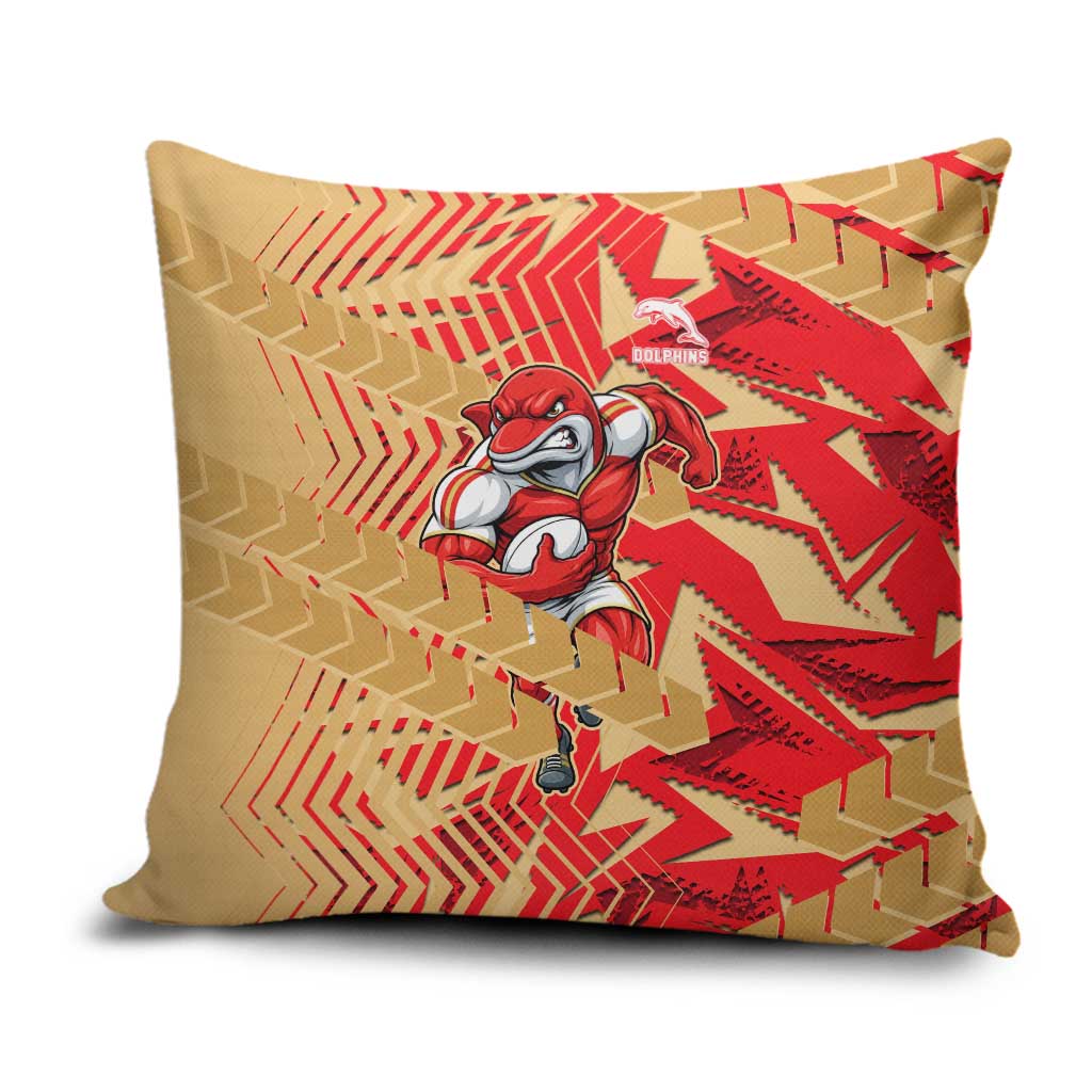 Dolphins Rugby Pillow Cover Fierce Mascot Geometric Tribal Art