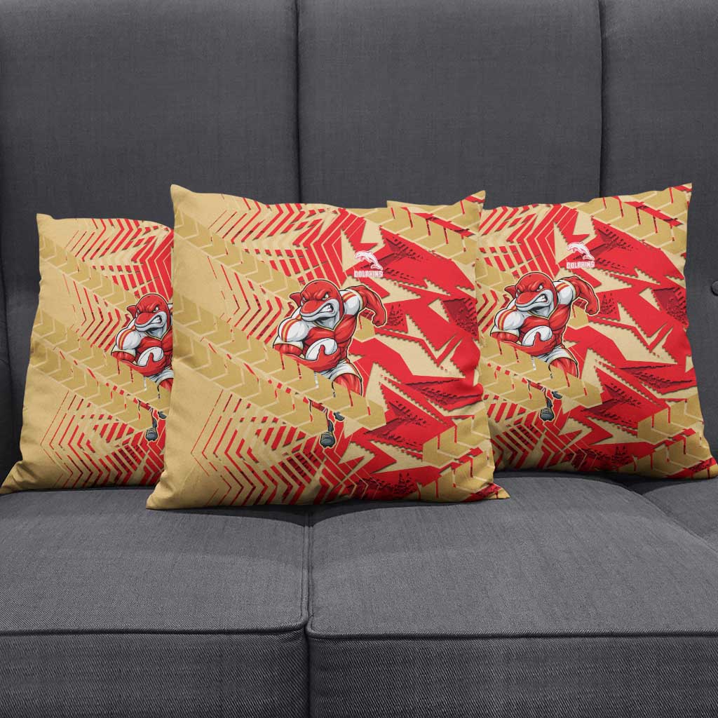 Dolphins Rugby Pillow Cover Fierce Mascot Geometric Tribal Art