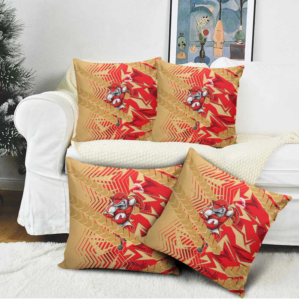 Dolphins Rugby Pillow Cover Fierce Mascot Geometric Tribal Art