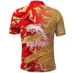 Dolphins Rugby Polo Shirt Fierce Mascot Geometric Tribal Art