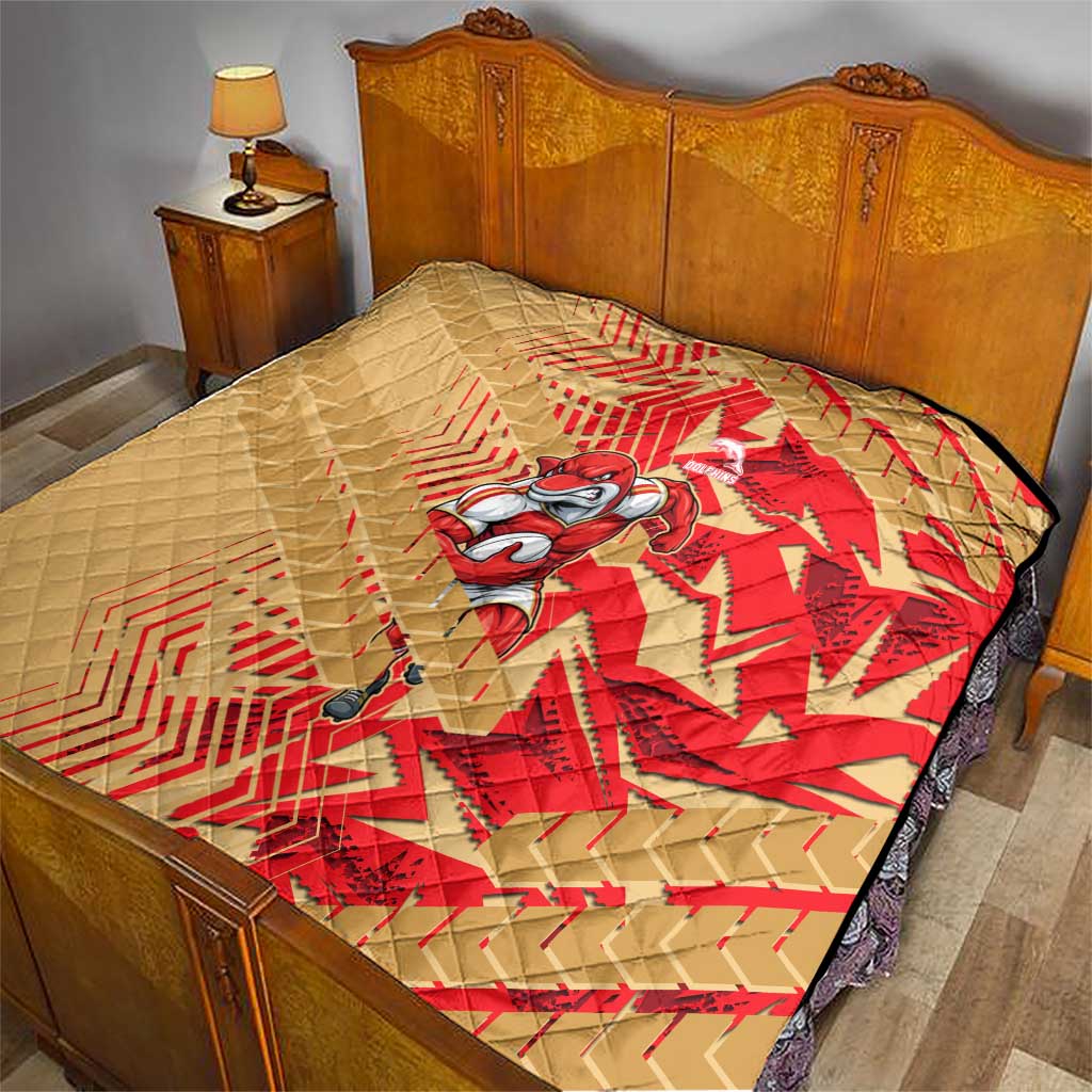 Dolphins Rugby Quilt Fierce Mascot Geometric Tribal Art