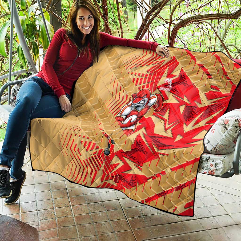 Dolphins Rugby Quilt Fierce Mascot Geometric Tribal Art