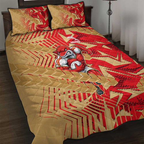 Dolphins Rugby Quilt Bed Set Fierce Mascot Geometric Tribal Art