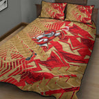 Dolphins Rugby Quilt Bed Set Fierce Mascot Geometric Tribal Art