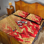Dolphins Rugby Quilt Bed Set Fierce Mascot Geometric Tribal Art
