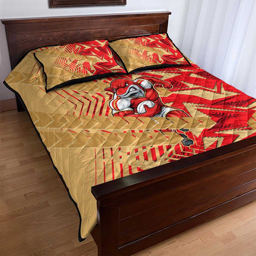 Dolphins Rugby Quilt Bed Set Fierce Mascot Geometric Tribal Art