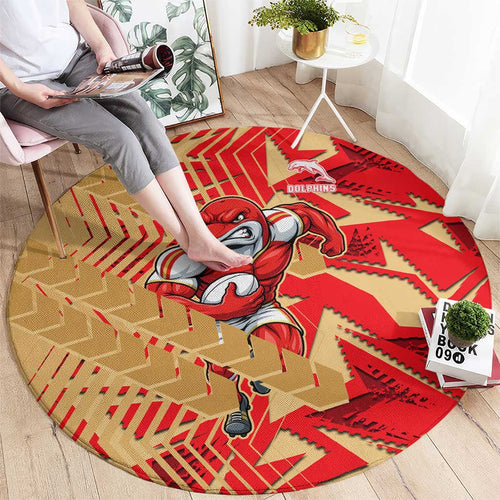 Dolphins Rugby Round Carpet Fierce Mascot Geometric Tribal Art