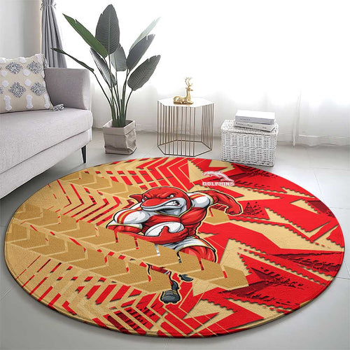 Dolphins Rugby Round Carpet Fierce Mascot Geometric Tribal Art