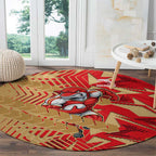 Dolphins Rugby Round Carpet Fierce Mascot Geometric Tribal Art