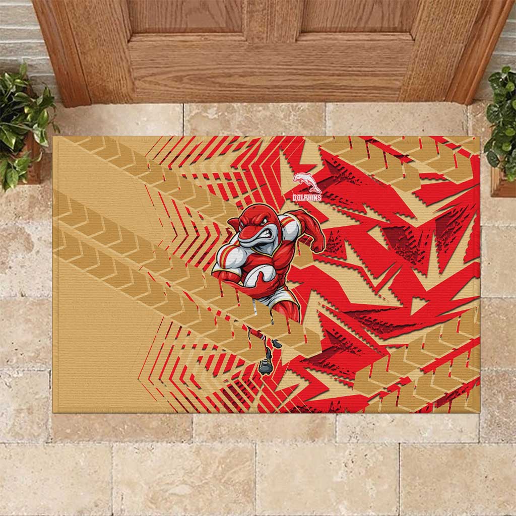 Dolphins Rugby Rubber Doormat Fierce Mascot Geometric Tribal Art