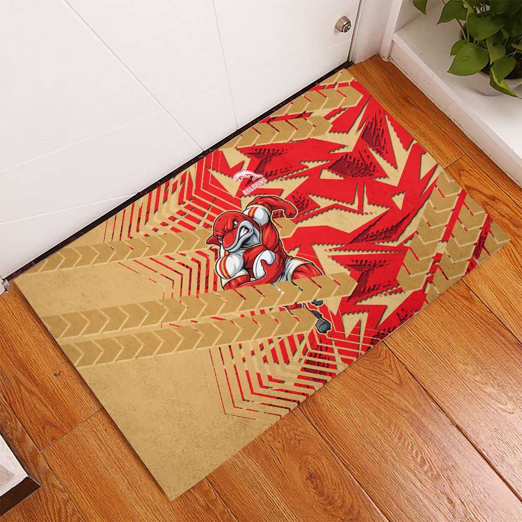 Dolphins Rugby Rubber Doormat Fierce Mascot Geometric Tribal Art