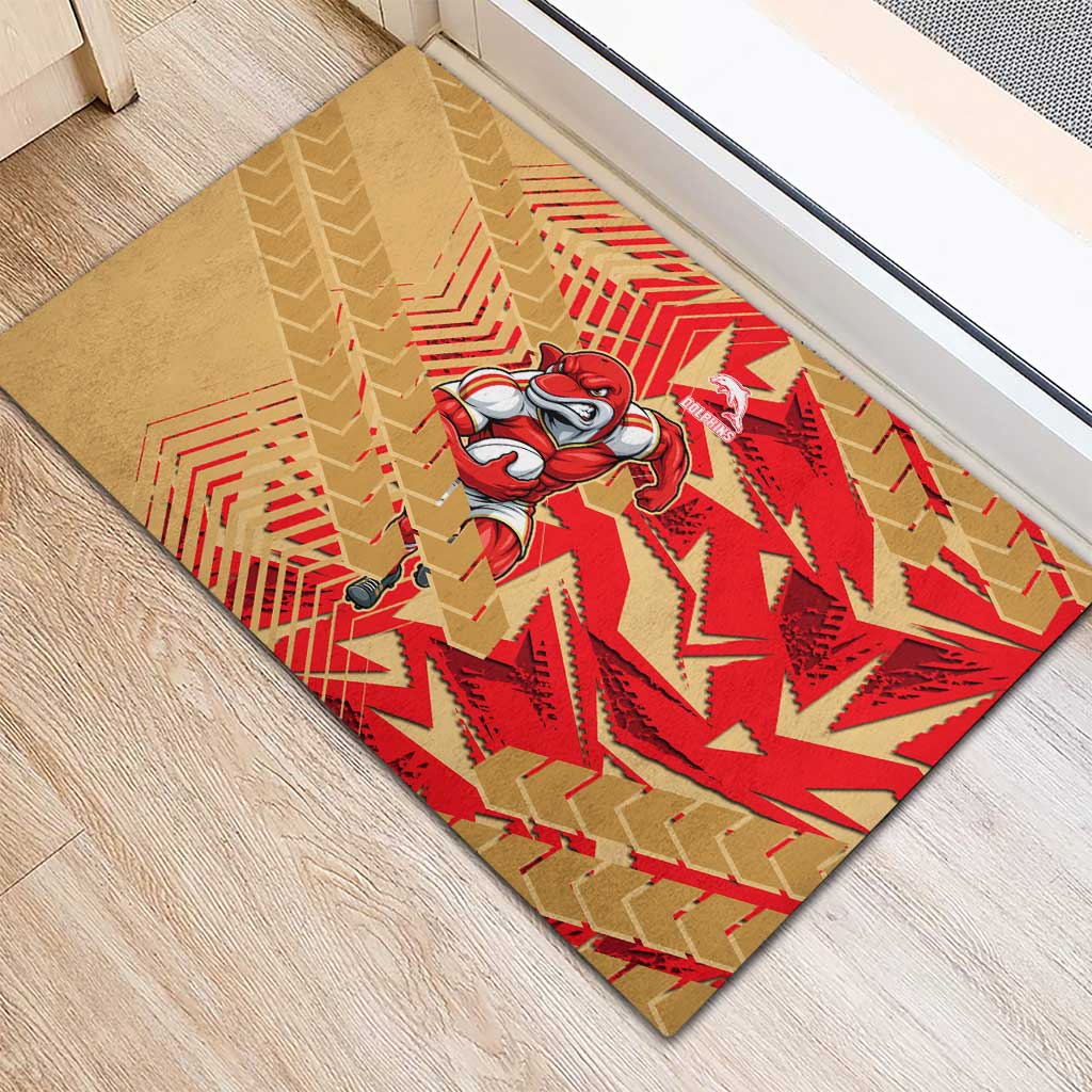 Dolphins Rugby Rubber Doormat Fierce Mascot Geometric Tribal Art