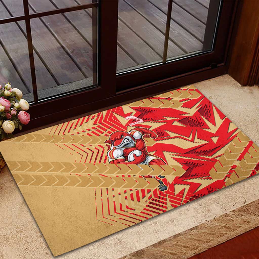 Dolphins Rugby Rubber Doormat Fierce Mascot Geometric Tribal Art