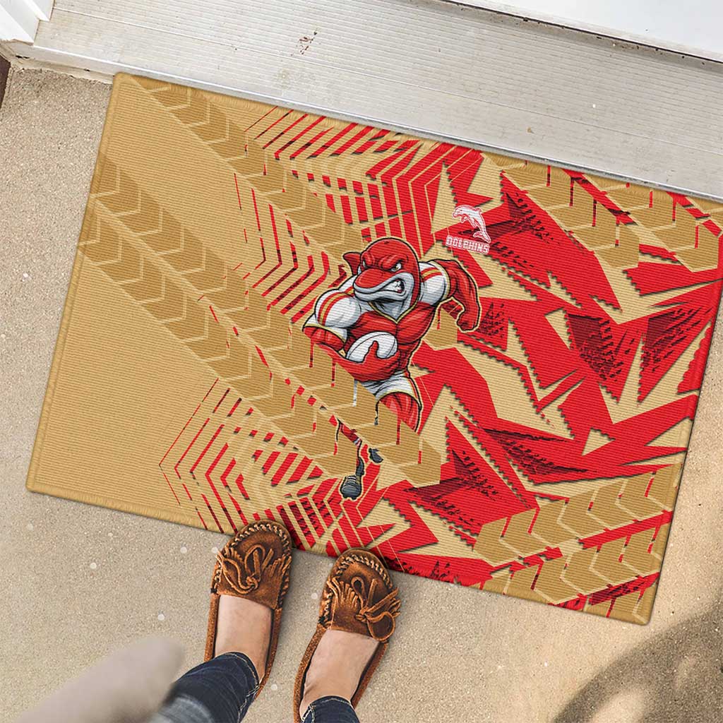 Dolphins Rugby Rubber Doormat Fierce Mascot Geometric Tribal Art