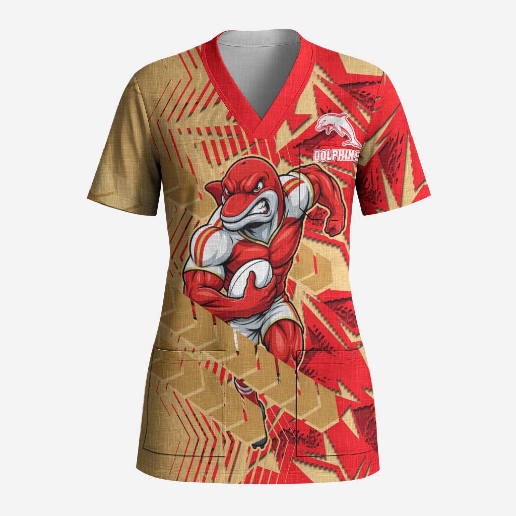 Dolphins Rugby Scrub Top Fierce Mascot Geometric Tribal Art