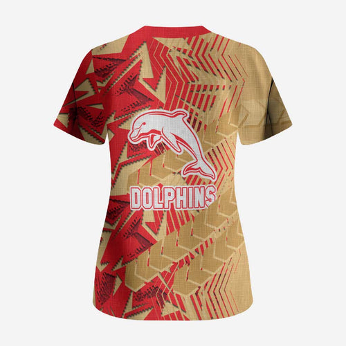 Dolphins Rugby Scrub Top Fierce Mascot Geometric Tribal Art