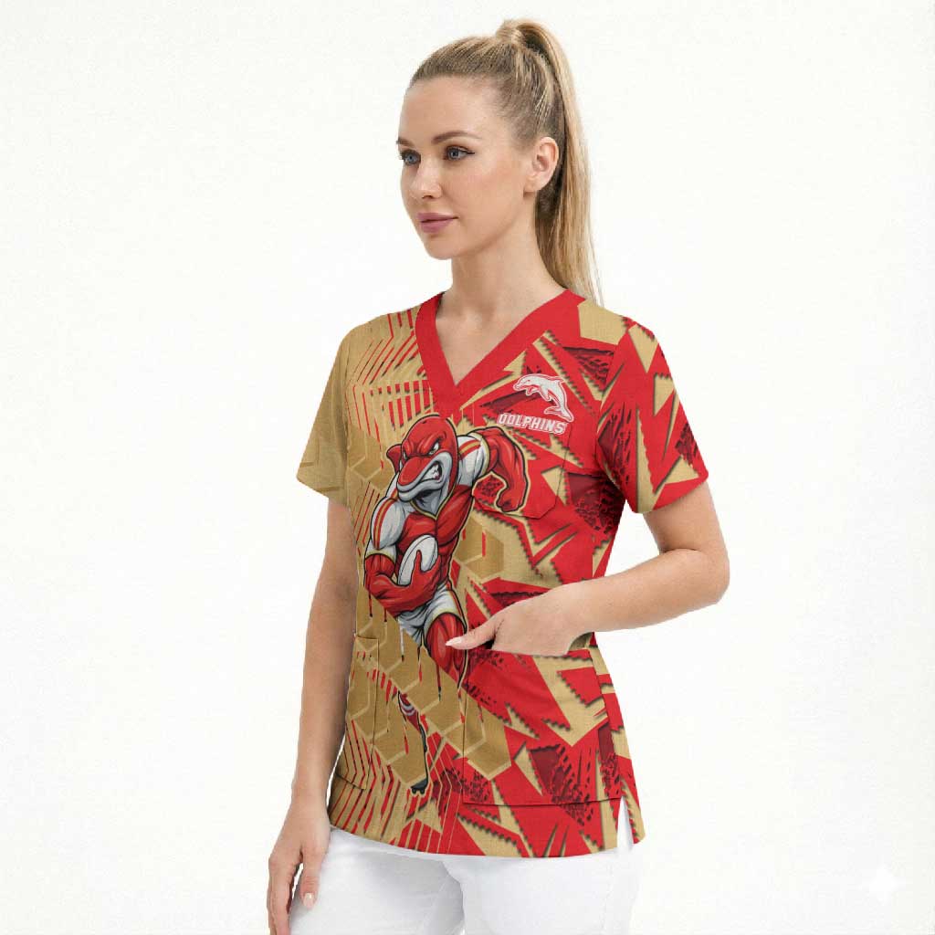 Dolphins Rugby Scrub Top Fierce Mascot Geometric Tribal Art