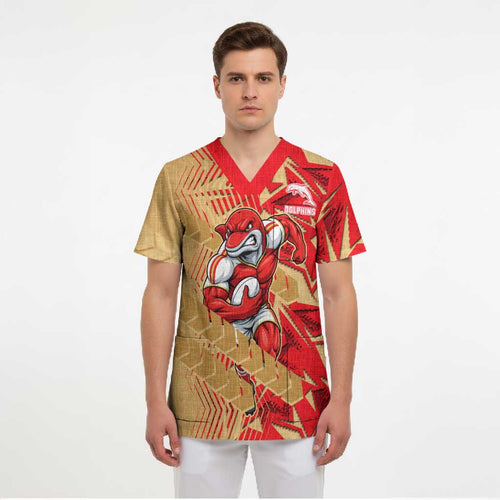 Dolphins Rugby Scrub Top Fierce Mascot Geometric Tribal Art