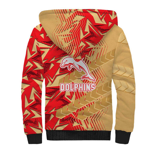 Dolphins Rugby Sherpa Hoodie Fierce Mascot Geometric Tribal Art