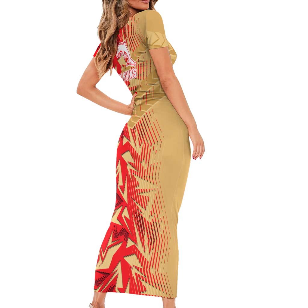Dolphins Rugby Short Sleeve Bodycon Dress Fierce Mascot Geometric Tribal Art