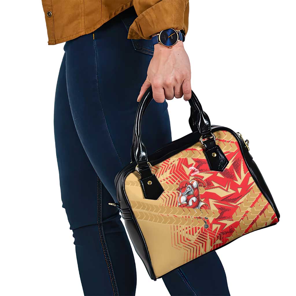 Dolphins Rugby Shoulder Handbag Fierce Mascot Geometric Tribal Art