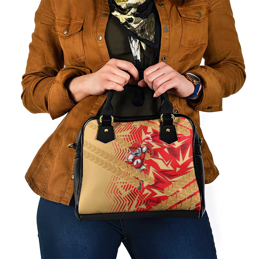 Dolphins Rugby Shoulder Handbag Fierce Mascot Geometric Tribal Art