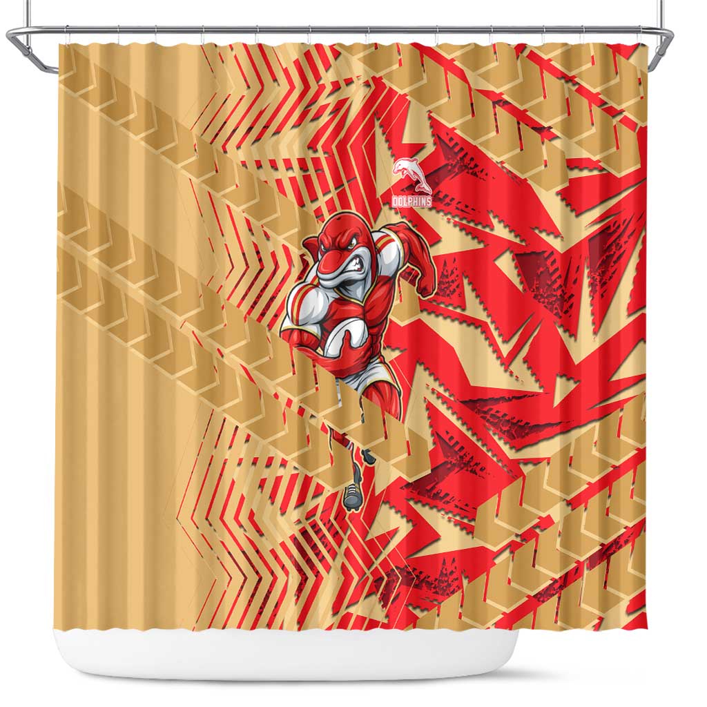 Dolphins Rugby Shower Curtain Fierce Mascot Geometric Tribal Art